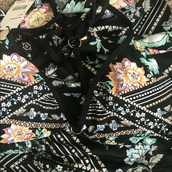 Nanette Lepore sz 8 bikini black floral print - Picture 3 of 6